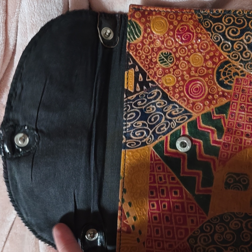 Vintage Tooled Leather Patchwork Envelope Clutch … - image 3